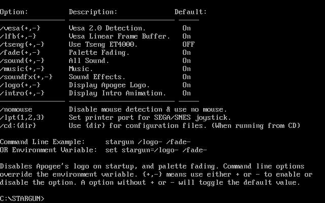 Stargunner Command Line Switches