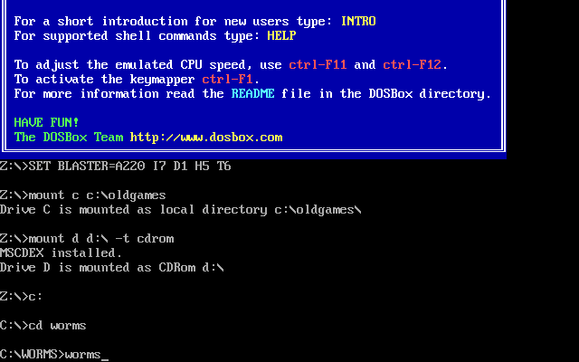 Worms United under DOSBox